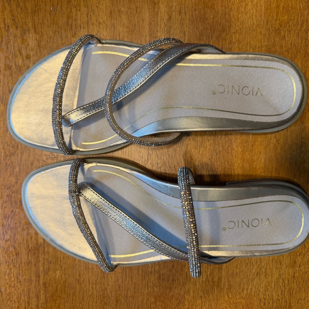 Vionic Gold Sandals with Metallic Finish and Slingback Design